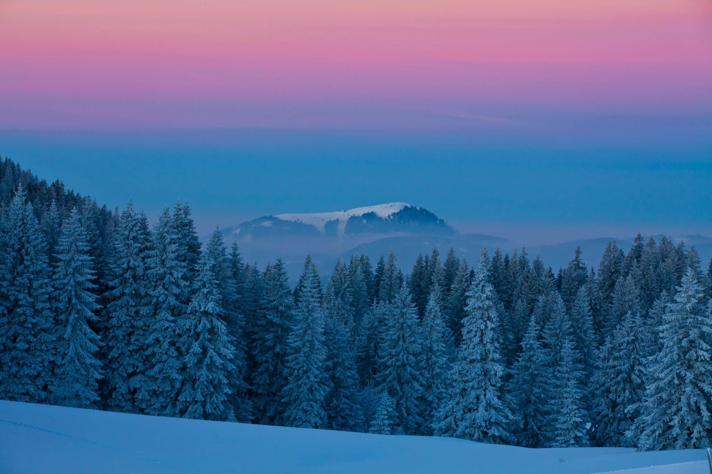 Blick auf den winterlichen Belchen vom Herzogenhorn